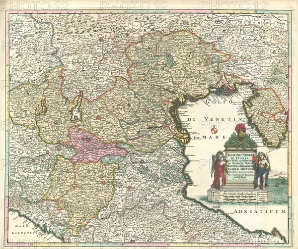 Map, Dominii Venetin Italia in partes accurate divisi ac statuum ducum Parmae, Mutinae, Mantuae et Mirandolae novissima descriptio, Copperplate print