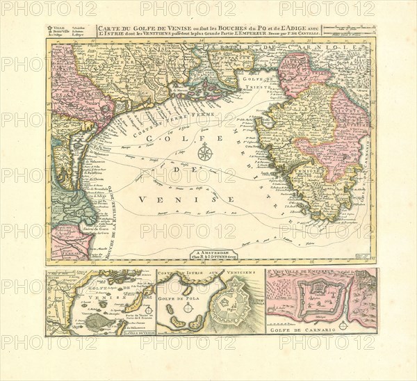 Map, Carte du golfe de Venise ou sont les bouches du Po et de l'Adige, Giacomo Cantelli da Vignola (1643-1695), Copperplate print