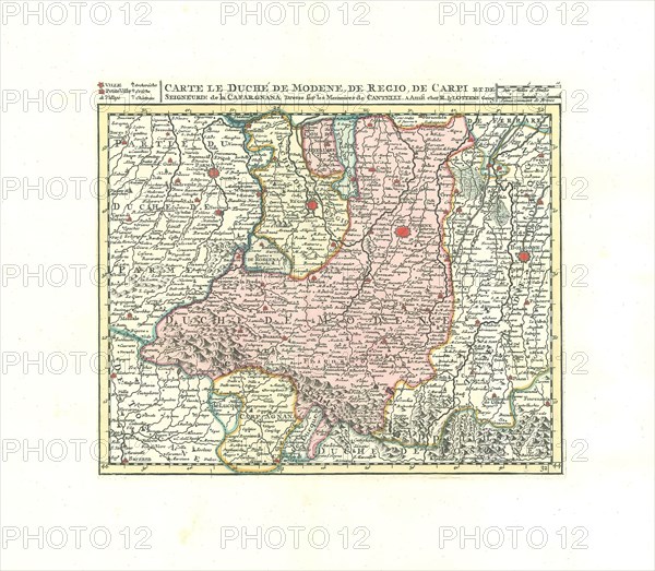 Map, Carte le duché de Modene, de regio, de Carpi et de seigneurie de la Cafargnana, Copperplate print
