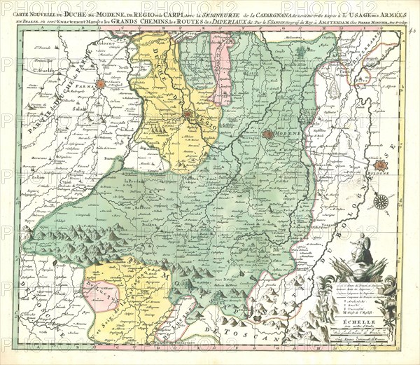 Map, Carte nouvelle du duché de Modene, de regio et de Carpi, avec la seigneurie de la Cafargnana &c, Guillaume Sanson (-1703), Copperplate print