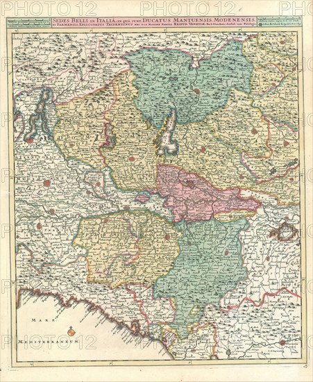 Map, Sedes belli in Italiâ, Justus Danckertsz (1635-1701), Copperplate print