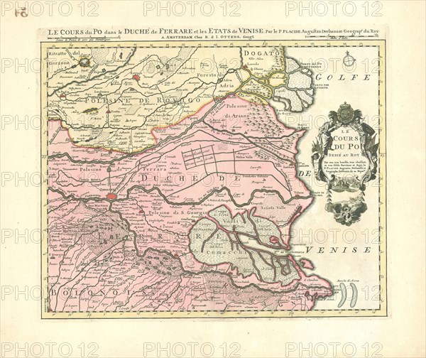 Map, Le cours du Po dans le duché de Ferrare et les etats de Venise, Placide de Sainte Hélène (1648-1734), Copperplate print