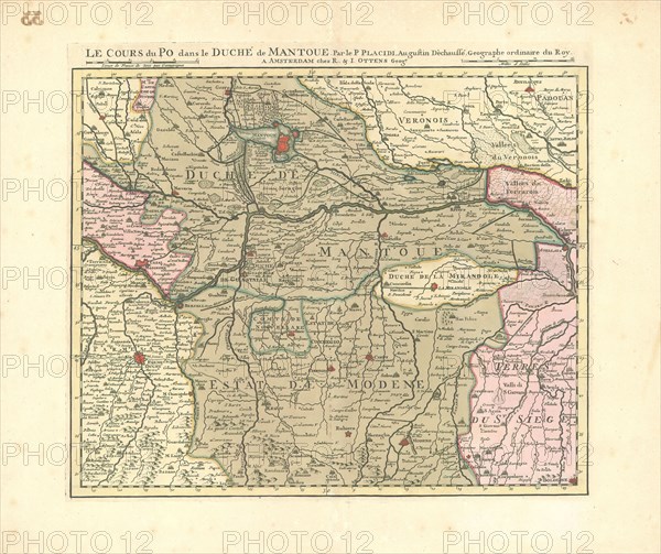 Map, Le cours du Po, dans le duché de Mantoue, Placide de Sainte Hélène (1648-1734), Copperplate print