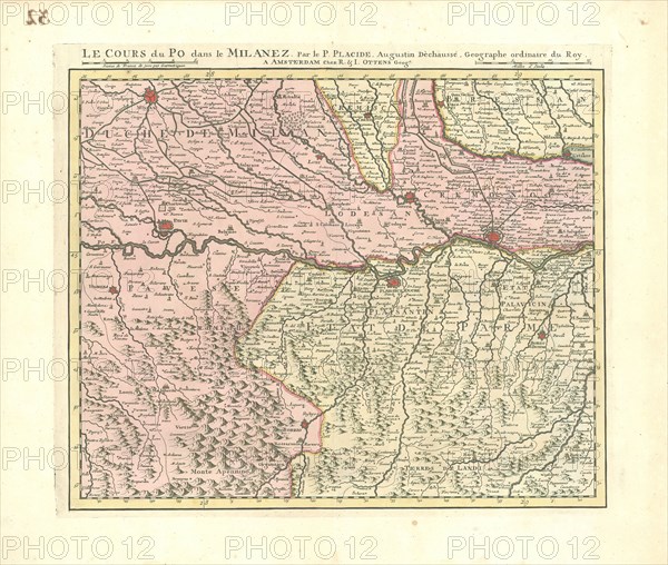 Map, Le cours du Po dans le Milanez, Placide de Sainte Hélène (1648-1734), Copperplate print
