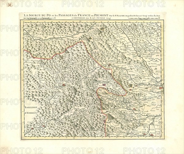 Map, Le cours du Po et les passages de France en Piemont, Placide de Sainte Hélène (1648-1734), Copperplate print