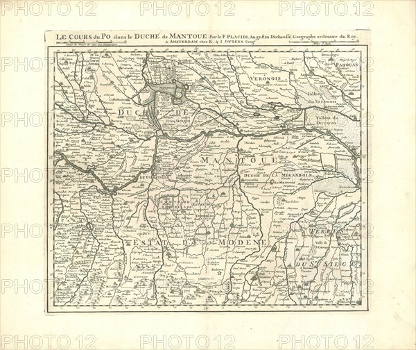 Map, Le cours du Po, dans le duché de Mantoue, Placide de Sainte Hélène (1648-1734), Copperplate print