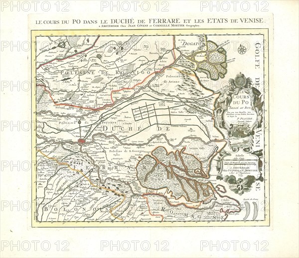Map, Le cours du Po dans le duché de Ferrare et les etats de Venise, Placide de Sainte Hélène (1648-1734), Copperplate print