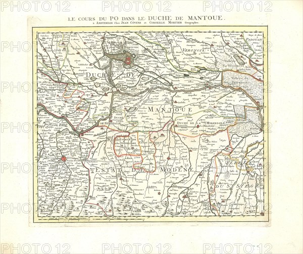 Map, Le cours du Po dans le duché de Mantoue, Placide de Sainte Hélène (1648-1734), Copperplate print