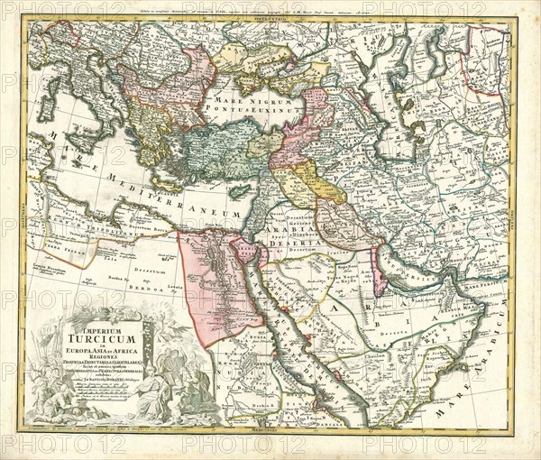 Map, Imperium Turcicum in Europa, Asia et Africa, Johannes Matthias Hasius (1684-1742), Copperplate print
