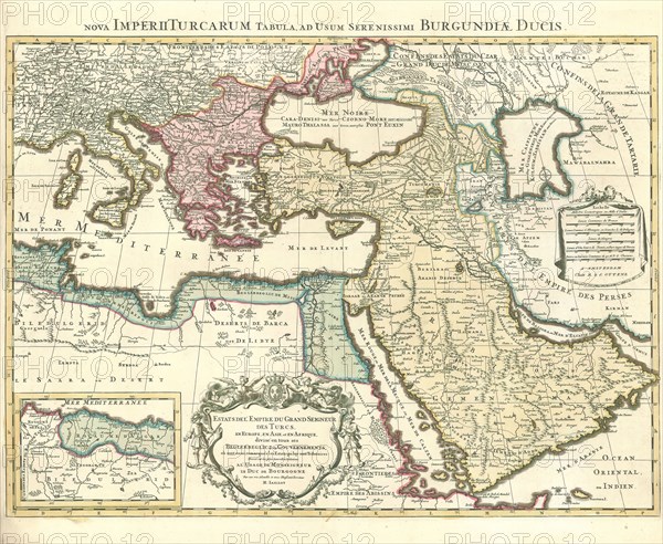 Map, Estats de l'empire du grand seigneur des Turcs, en Europe, en Asie, et en Afrique, Hubert Jaillot (1632-1712), Copperplate print