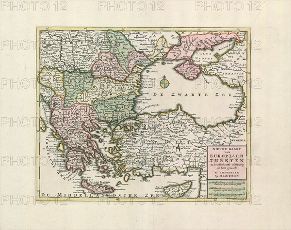 Map, Nieuwe kaart van Europisch Turkyen na de alderlaaste ondekking int licht gebracht, Jacob Keyser (1710-1745 fl.), Copperplate print