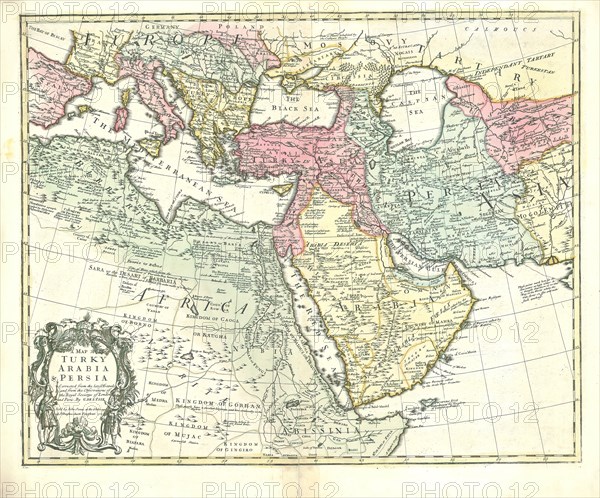 Map, A map of Turky Arabia & Persia corrected from the latest travels and from the observations of the Royal Societys of London and Paris, Guillaume Delisle (1675-1726), Copperplate print