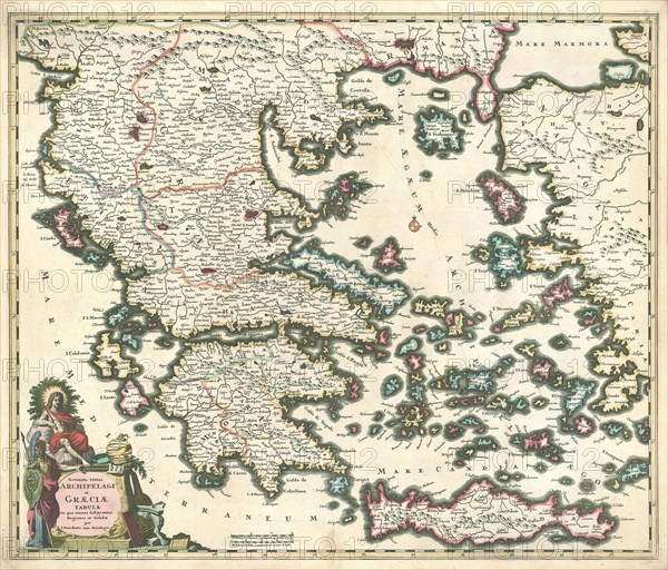 Map, Accurata totius archipelagi et Graeciae universae tabula in qua omnes subjacentes regiones et insulae, Justus Danckertsz (1635-1701), Copperplate print