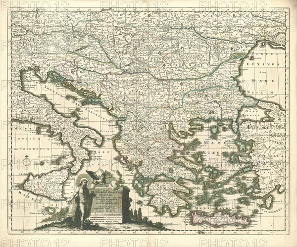 Map, Regni Hungariae, Graeciae, Moreae, totius Danubii, adiacentiumque regnorum nec non totius Graeciae et archipelagi, delineatio nova, Petrus Schenk (1660-1718/9), Copperplate print