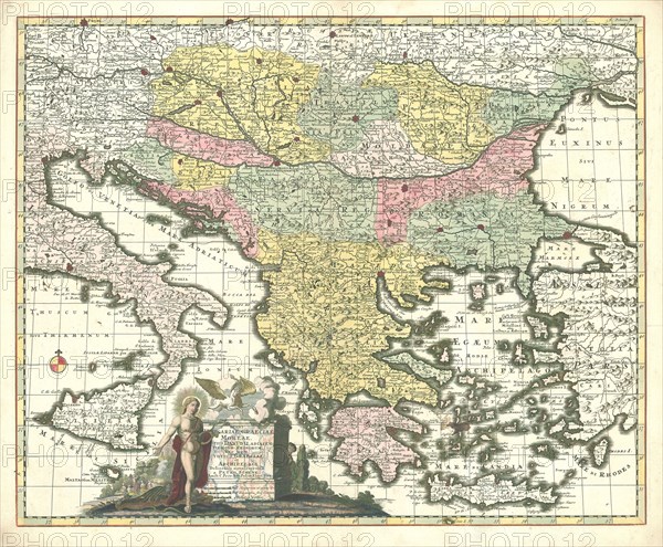 Map, Regni Hungariae, Graeciae, Moreae, totius Danubii, adiacentiumque regnorum nec non totius Graeciae et archipelagi, delineatio nova, Petrus Schenk (1660-1718/9), Copperplate print