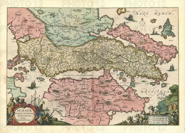 Map, Achaiae nova & accurata descriptio, Johann Lauremberg (1590-1658), Copperplate print