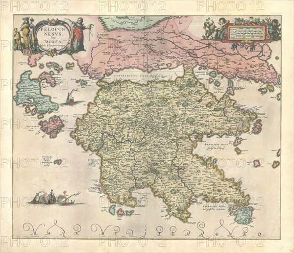 Map, Peloponnesvs sive Morea, Johann Lauremberg (1590-1658), Copperplate print