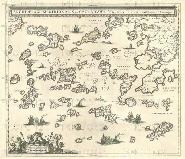 Map, Archipelagi Meridionalis, seu Cycladvm insularum accurata delineatio, Johann Lauremberg (1590-1658), Copperplate print