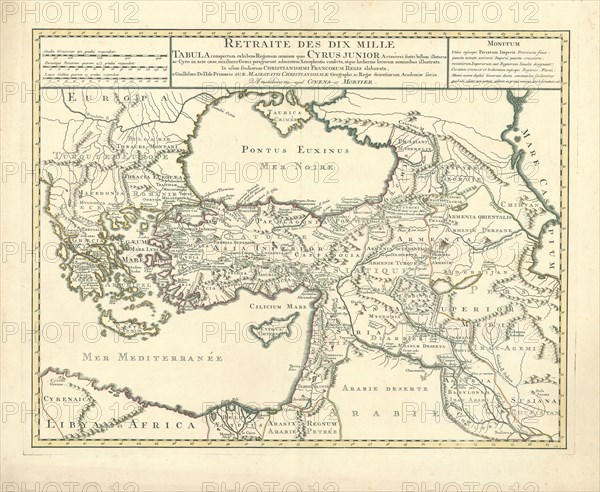 Map, Retraite des dix mille, Guillaume Delisle (1675-1726), Copperplate print