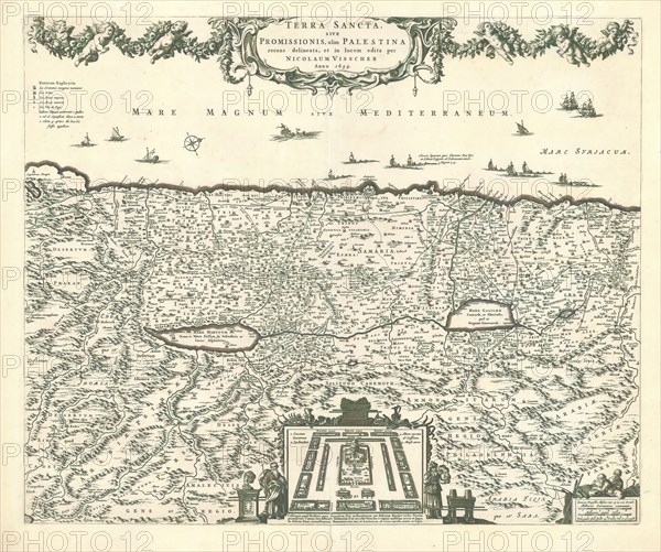 Map, Terra Sancta, sive Promissionis, olim Palestina, Nicolaes Jansz. Visscher (1649-1702), Copperplate print