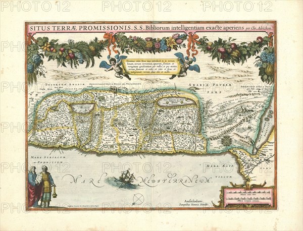 Map, Situs terrae promissionis. S.S. Bibliorum intelligentiam exacte aperiens, Christiaan van Adrichem (1533-1585), Copperplate print