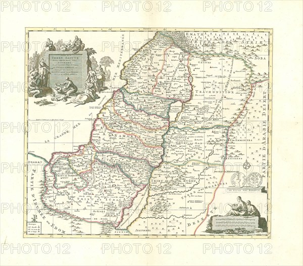 Map, Carte de la Terre Sainte divisée selon les douze tribus d'Israel ou sont exactement marquez les voyages de Iésus-Christ &c., Johannes van Luchtenburg (fl.1700), Copperplate print