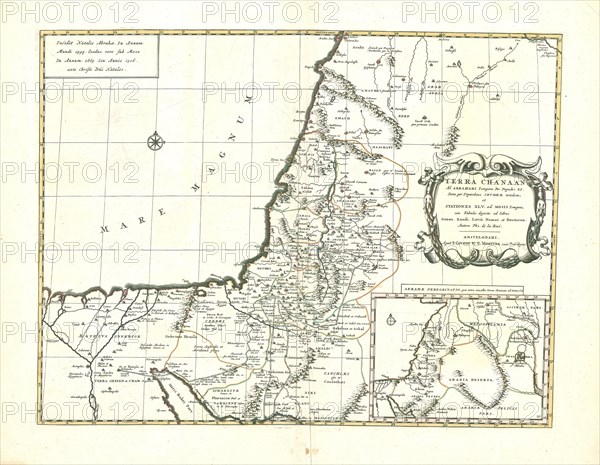 Map, Terra Chanaan ad Abrahami tempora. Per populos. XI, Philippe de La Rue (1651 fl.), Copperplate print