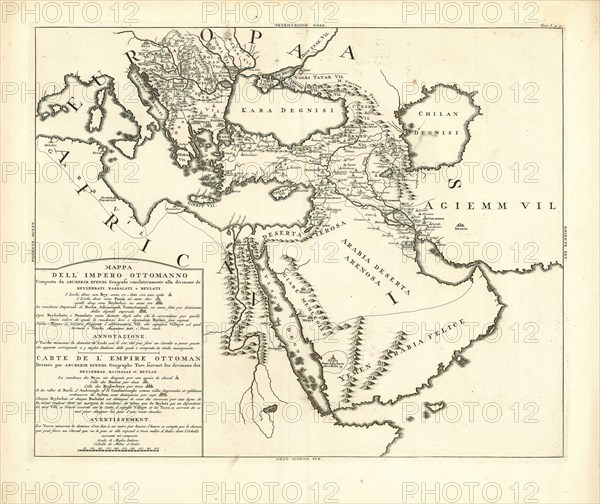 Map, Mappa dell'Impero Ottomanno ... =, Abu Bakr Effendi (-1880), Copperplate print