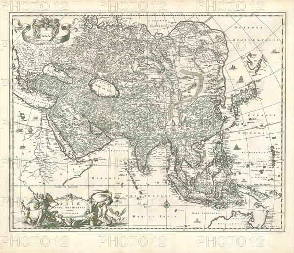 Map, Asiae nova delineatio, Nicolaes Jansz. Visscher (1649-1702), Copperplate print