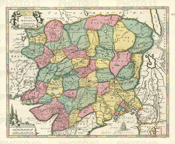 Map, Magni Mogolis Imperium, Frederick de Wit (1630-1706), Copperplate print