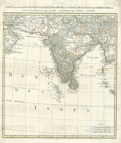 Map, Carte dune partie des Indes orientales, etats du Mogol les côtes de Malabar et de Coromandel &c, Copperplate print
