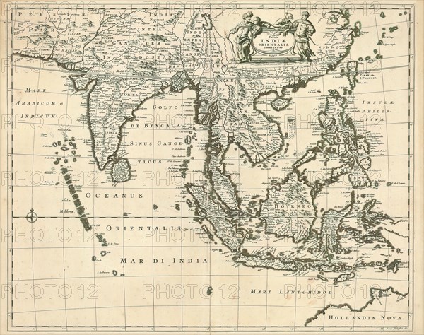 Map, Tabula Indiae Orientalis, Joannes Lhuilier, Copperplate print