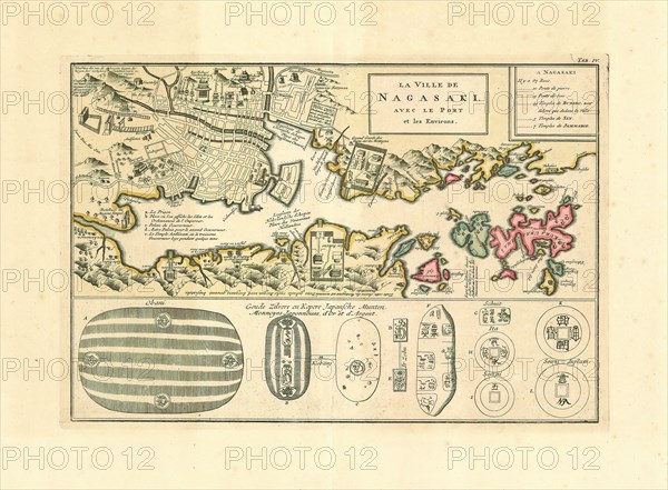 Map, La ville de Nagasaki, avec le port et les environs, Copperplate print