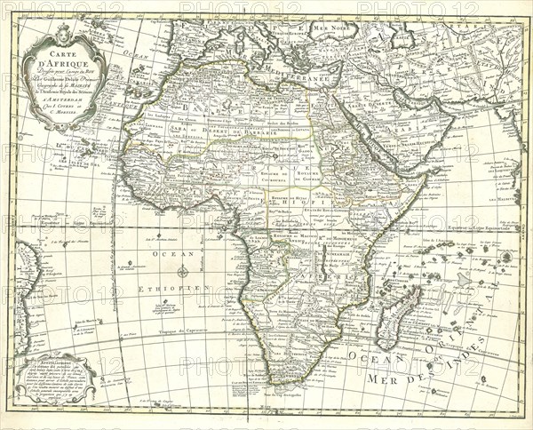 Map, Carte d'Afrique, Guillaume Delisle (1675-1726), Copperplate print