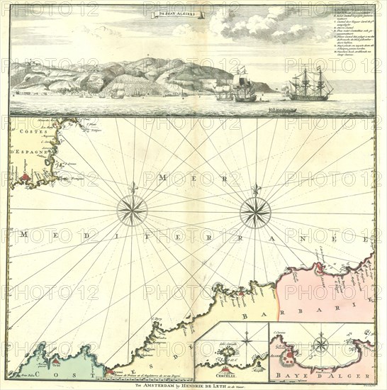Map, kust van Algerije, Hendrik de Leth (1703-1766), Copperplate print
