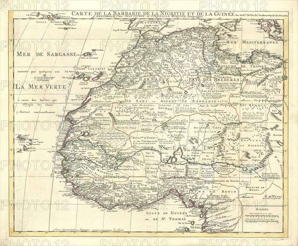 Map, Carte de la Barbarie de la Nigritie et de la Guinée, Guillaume Delisle (1675-1726), Copperplate print