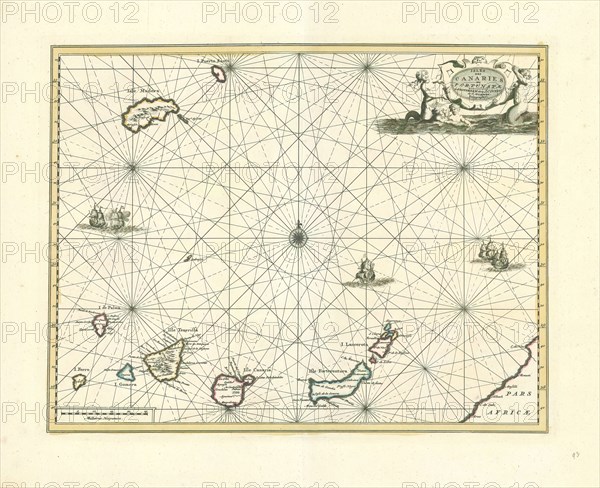Map, Isles des Canaries ou Fortunatæ, Copperplate print