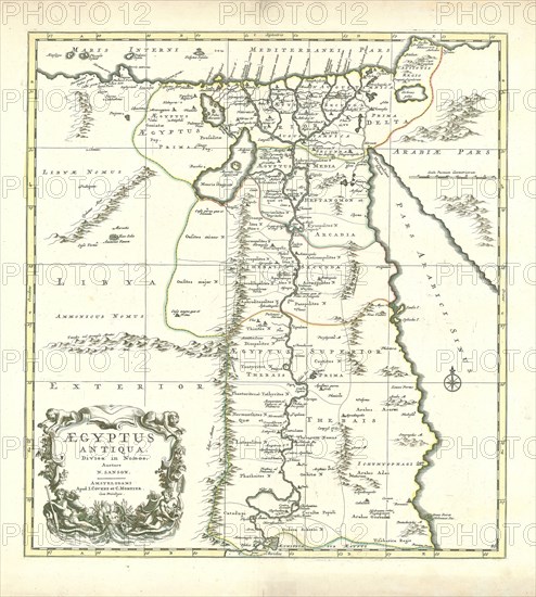 Map, Ægyptus Antiqua, divisa in Nomos, Nicolas Sanson (1600-1667), Copperplate print