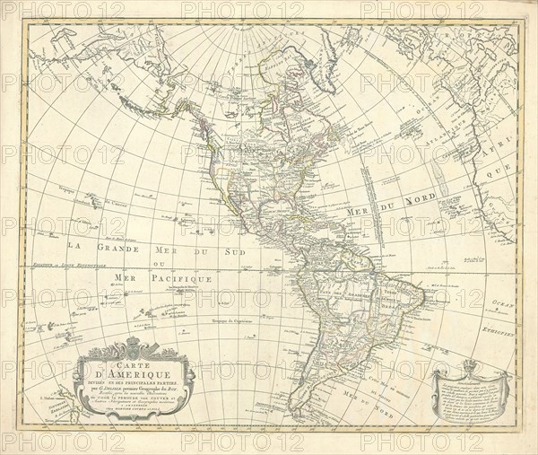 Map, Carte d'Amerique divisée en ses principales parties, Guillaume Delisle (1675-1726), Copperplate print