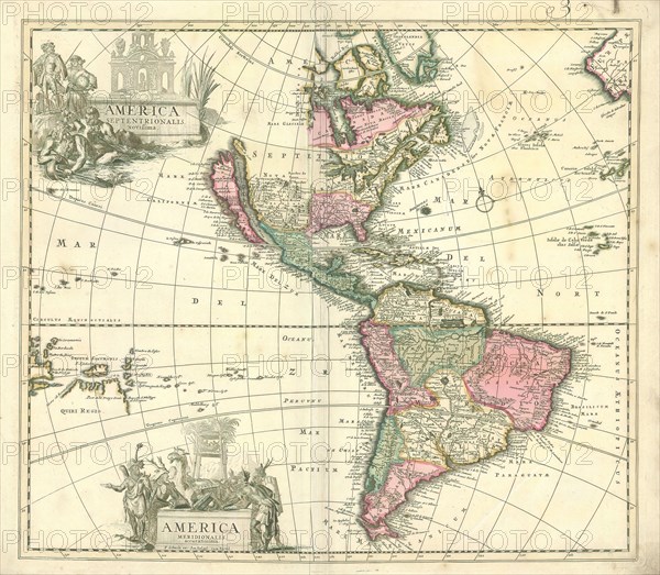 Map, America septentrionalis novissima, Petrus Schenk (1660-1718/9), Copperplate print