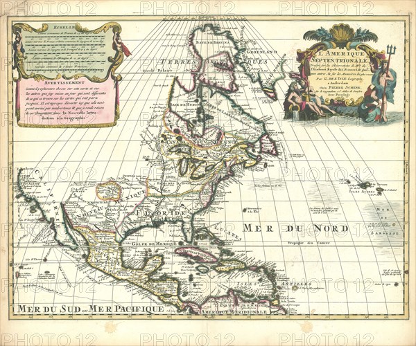 Map, L'Amerique Septentrionale, Guillaume Delisle (1675-1726), Copperplate print