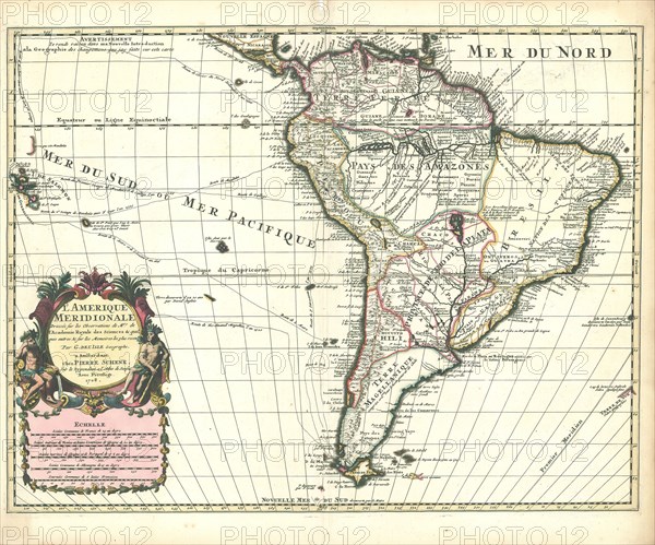 Map, L'Amérique Méridionale dressée sur les observations de Mrs. de l'Académie Royale des Sciences & quelques autres & sur les mémoires les plus recens, Guillaume Delisle (1675-1726), Copperplate print