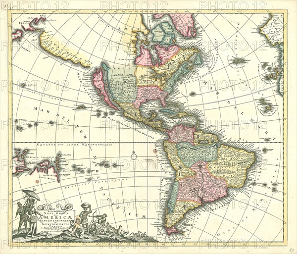 Map, Recentissima novi orbis, Frederick de Wit (1630-1706), Copperplate print