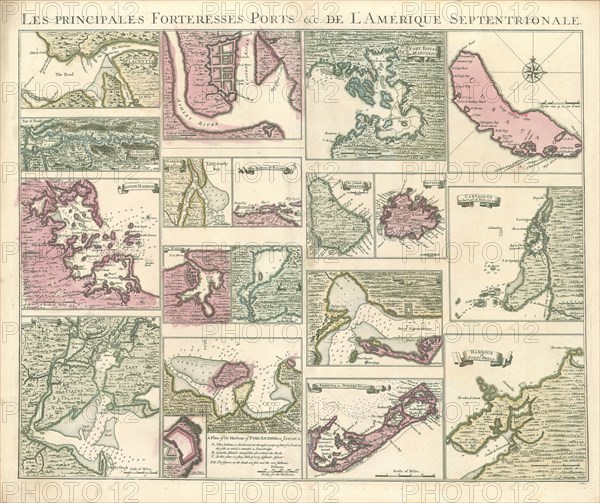 Map, Les principales forteresses ports &c. de l'Amérique Septentrionale, Copperplate print