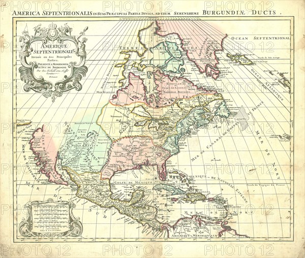 Map, Amerique Septentrionale divisée en ses principales parties, Hubert Jaillot (1632-1712), Copperplate print