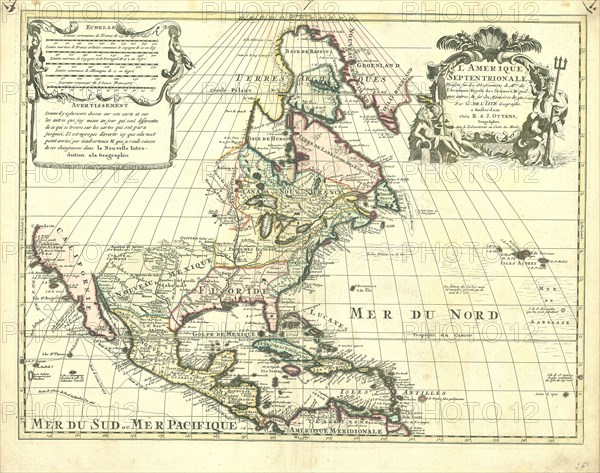 Map, L'Amerique septentrionale, Guillaume Delisle (1675-1726), Copperplate print