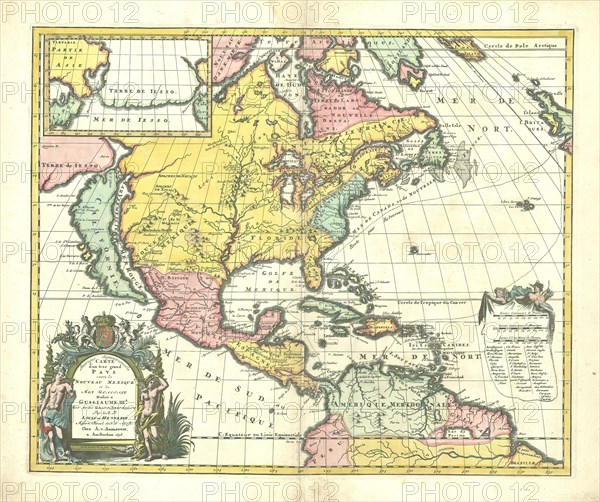 Map, Amerique Septentrionalis; carte d'un tres grand Pays entre le nouveau Mexique et la mer Glaciale; dediée a Guillaume IIIe. Roy de la Grand Bretagne, Louis Hennepin, Copperplate print