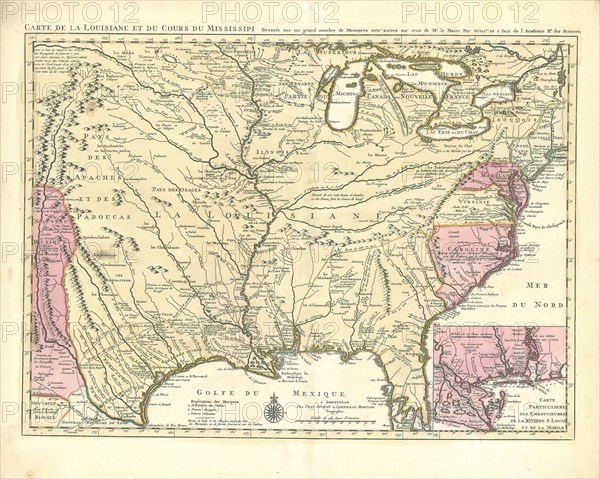 Map, Carte de la Louisiane et du cours du Mississipi, Guillaume Delisle (1675-1726), Copperplate print
