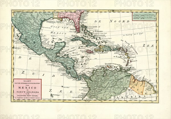 Map, Kaart van de onderkoningschappen van Mexico en Nieuw Granada in de Spaansche West-Indien, Copperplate print
