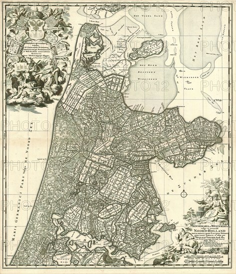 Map, Kennemaria et Westfrisia vulgo et vernaculé Noord-Holland tam in minores quam praecipuas ditiones peraccuraté distincta et edita, Nicolaes Jansz. Visscher (1649-1702), Copperplate print